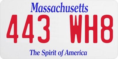 MA license plate 443WH8