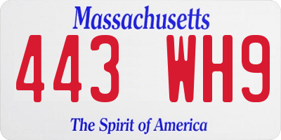 MA license plate 443WH9