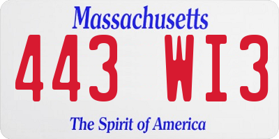 MA license plate 443WI3