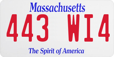 MA license plate 443WI4