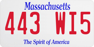 MA license plate 443WI5