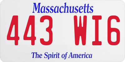 MA license plate 443WI6
