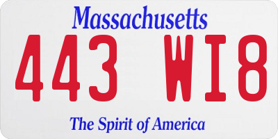 MA license plate 443WI8