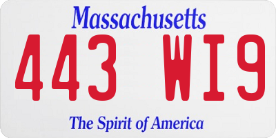 MA license plate 443WI9