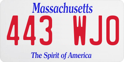 MA license plate 443WJ0