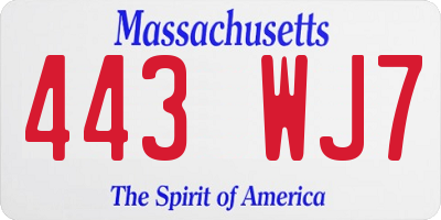 MA license plate 443WJ7