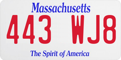 MA license plate 443WJ8