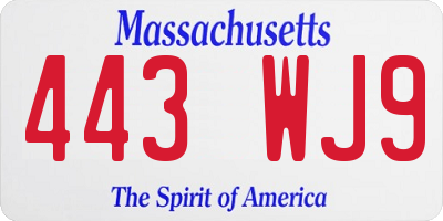 MA license plate 443WJ9