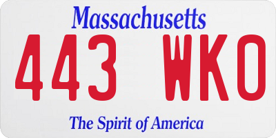 MA license plate 443WK0