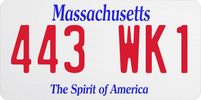 MA license plate 443WK1