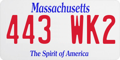 MA license plate 443WK2