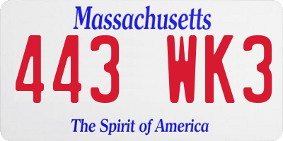 MA license plate 443WK3