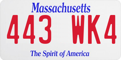 MA license plate 443WK4
