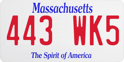 MA license plate 443WK5