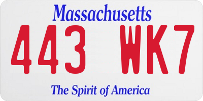 MA license plate 443WK7