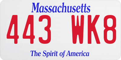 MA license plate 443WK8