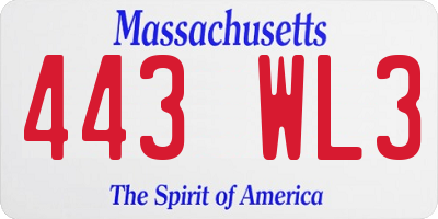 MA license plate 443WL3