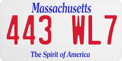 MA license plate 443WL7