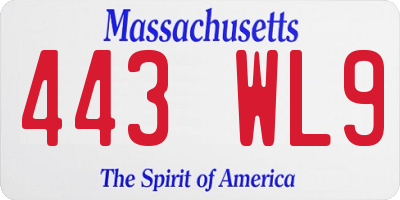 MA license plate 443WL9