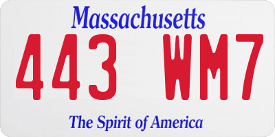 MA license plate 443WM7
