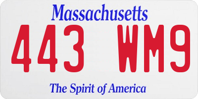 MA license plate 443WM9
