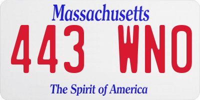MA license plate 443WN0