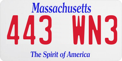 MA license plate 443WN3