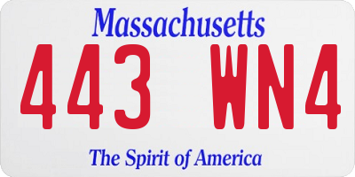 MA license plate 443WN4