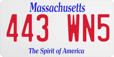 MA license plate 443WN5