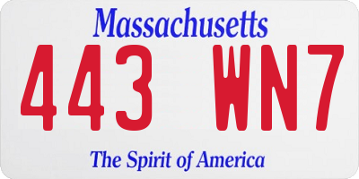 MA license plate 443WN7