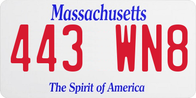 MA license plate 443WN8