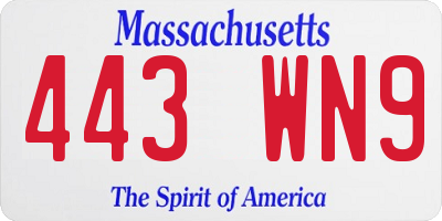 MA license plate 443WN9