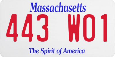 MA license plate 443WO1