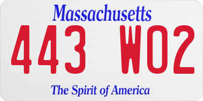 MA license plate 443WO2