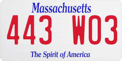 MA license plate 443WO3