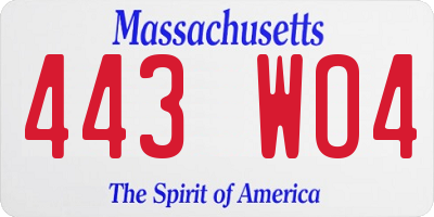 MA license plate 443WO4