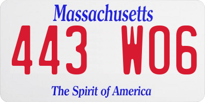 MA license plate 443WO6