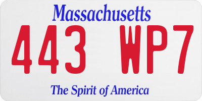 MA license plate 443WP7
