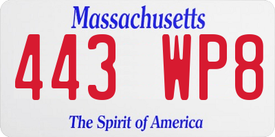 MA license plate 443WP8