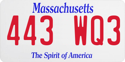 MA license plate 443WQ3