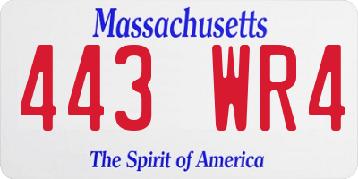MA license plate 443WR4