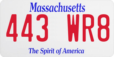 MA license plate 443WR8