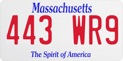 MA license plate 443WR9