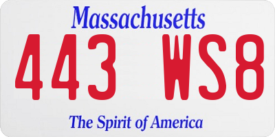 MA license plate 443WS8