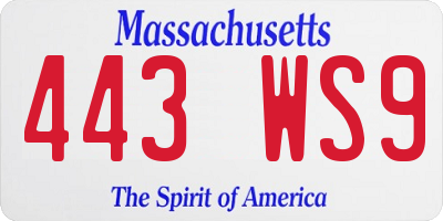 MA license plate 443WS9
