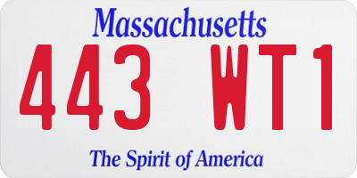 MA license plate 443WT1