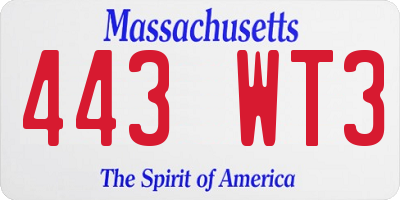 MA license plate 443WT3
