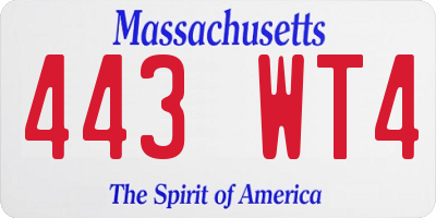 MA license plate 443WT4