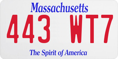 MA license plate 443WT7