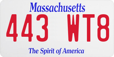 MA license plate 443WT8